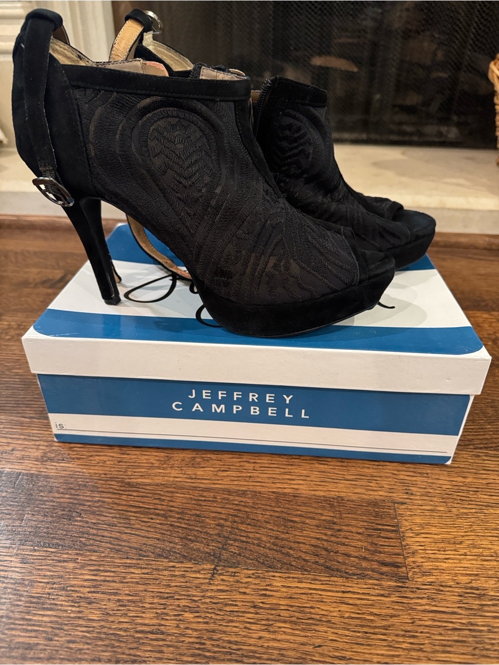 Jeffrey Campbell Black Lace Peep-Toe Platform Booties - sz 11